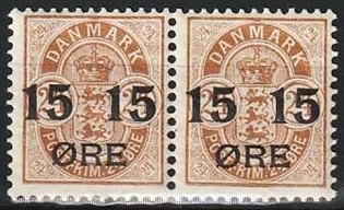 FRIMÆRKER DANMARK | 1904 - AFA 41 - 15/24 øre brun provisorier i par - Postfrisk